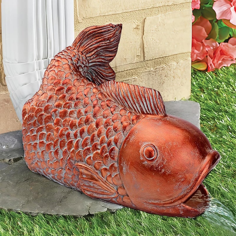 Euiroet Real Koi Sculpture Gutter Diverter Rain,Eco-Friendly Resin Gutter Extender Diverter, Fish Decor Gutter Extension Downspout, Splash Block, Perfect Gutter Downspout Extension for 3"x4" Gutter - Image 1